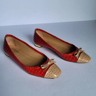 Pisos de ballet Aquazzura Firenze de cuero en relieve de cocodrilo. Talla 7 Foto 1 de 4