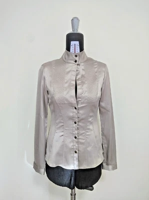 Just Cavalli Shirt Women 42 IT/M Beige/Champagne Mandarin Collar Satin Effect - Imagen 1 de 4