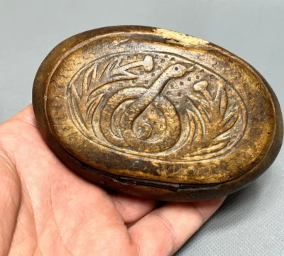 1850' Antique Civil War Era Wooden Treen Snuff Box Trench Art Snake Wood Carving - Image 1 of 4