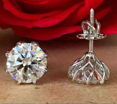 4Ct Round Cut Simulated Solitaire Diamond Stud Earrings 14k White Gold Plated - Image 1 of 4