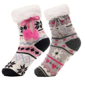 Kids Girls' Fluffy Sherpa Fleece Lining Christmas Socks with Non Slip Gripper - Picture 1 of 8