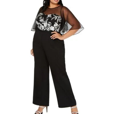 Mono para mujer ADRIANNA PAPELL negro/marfil bordado ilusión-malla 4 TEDO Foto 1 de 4