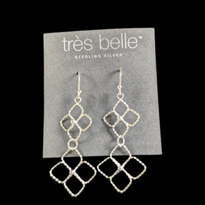 Fine Jewelry Tres Belle 925 Sterling Silver Earrings 2gm Twist Wire Square 91476 - Picture 1 of 3