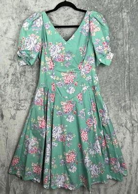 Vintage Laura Ashley Dress US 10 Floral Cottage Core Puff Bow Sleeve Button Back - Image 1 of 4