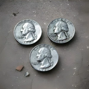 Three Washington Quarters 1959P, 1960D, 1961P - Picture 1 of 2