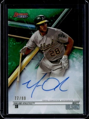 2018 Bowman's Best Matt Olson Auto Refractor Green #77/99 Athletics - Image 1 of 2