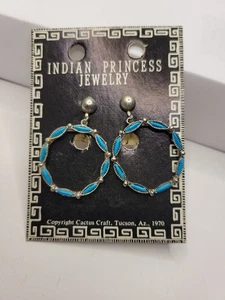 Prinzessin Schmuck Kaktus Handarbeit 1970 Clip auf Ohrringe Creolen Faux Türkis Clip On - Bild 1 von 6