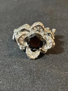 Sterling Silver Ring Black Sapphire & White Sapphire Over 4 Karats 925 SZ 7.5 - Picture 1 of 9