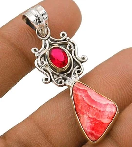 Natural Two Tone Rhodochrosite -Argentina 925 Sterling Silver Pendant - Picture 1 of 1