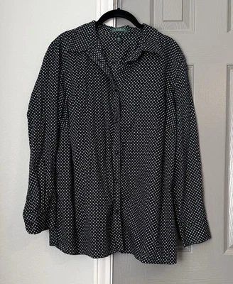 Blusa Ralph Lauren Talla Grande Clásica Algodón Negra con Lunares Blancos Talla 2X Foto 1 de 4