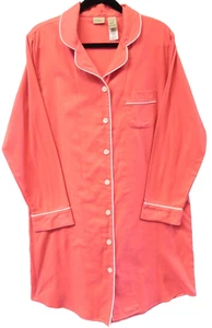 LL Bean Pink Fleece Button Front Lounge Nightshirt Dress Women's Size M - Picture 1 of 4