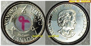 CANADA 2006 CANADIAN QUARTER PINK RIBBON CANCER AWARENESS RARE 25 CENT COIN UNC - Bild 1 von 2