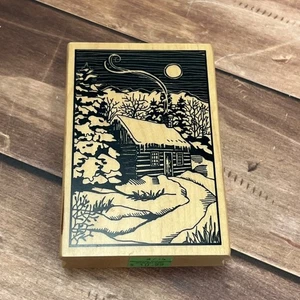 Rarität 2014 Inkadinkado 60-01005 verschneite Kabinenszene Holz montiert Stempel Winter - Bild 1 von 5