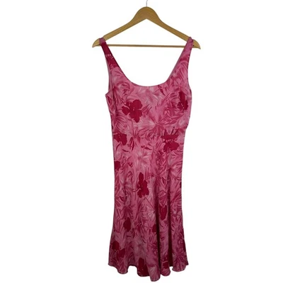 Adrianna Papell Pink Floral 100% Silk Midi Dress Size 8 Party Wedding Cocktail - Image 1 of 4