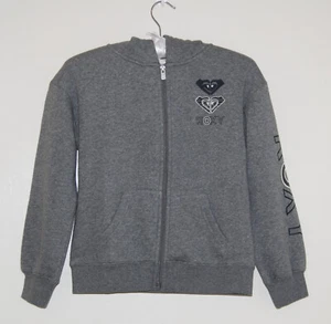 NWT ROXY Girl's Heritage Heather Gray LS Logo Hooded Zip Jacket sz M 8-10 - Picture 1 of 15