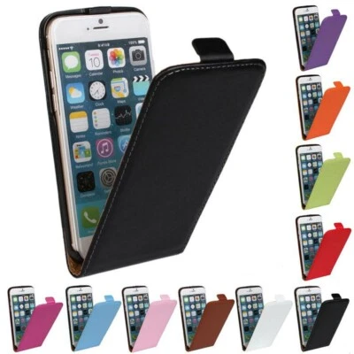 UK Luxury Genuine Real Leather Flip Case Cover for Apple iPhone 5/5c/5s FASTPOST - Image 1 of 4