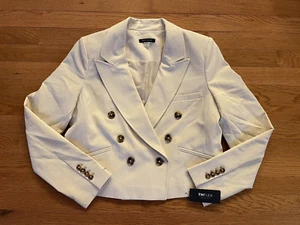 Tommy Hilfiger Women's THflex Beige Double Breasted Crop Blazer Size 10 NWT - Picture 1 of 8