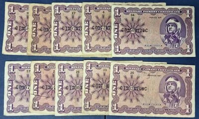 LOT of 10x 1 Dollar Military Payment Certificate Series 681 circulated #56252 - Image 1 of 2