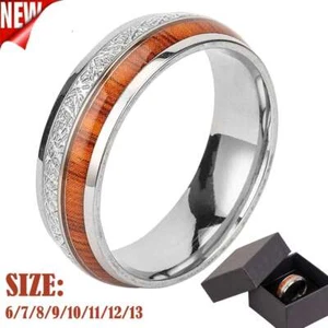 New Men's Rose Gold Plated Tungsten Mother of Pearl & Koa Wood Wedding Band Ring - Picture 1 of 12