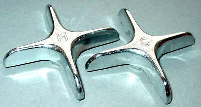 Vintage Pair Hot & Cold Chrome Franklin Brass Old School Sink Faucet Turn Knobs - Image 1 of 4