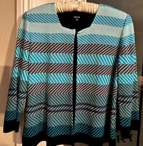 MISOOK Design Women’s Jacket Turquoise Black White Striped Size XS - Picture 1 of 7