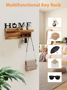 Wooden Key Holder for Wall Home Decor Key Holder with 7 Hooks and Mail Sorter - Picture 1 of 12