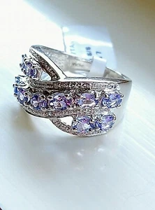Sterling Silver Diamonds and 1.70 CTW Tanzanite Size 7 Designer Ring - Bild 1 von 8