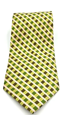 Corbata Stacy Adams Sign dorada 100 % seda hecha a mano para hombre verde a rayas tonales 4W 60L Foto 1 de 4