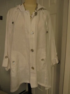 NEW W TAG SIGRID OLSEN Sz LARGE WHITE JACKET 100% LINEN W HOOD FOUR BUTTONS - Picture 1 of 10