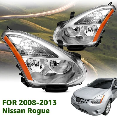 Conjunto de faros para Nissan Rogue 2008-2013 carcasa cromada con ámbar Foto 1 de 4