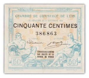 50 CENTIMES 1915 LYON / FRANCE - Billet de nécessité - chambre de commerce - 38 - Foto 1 di 3