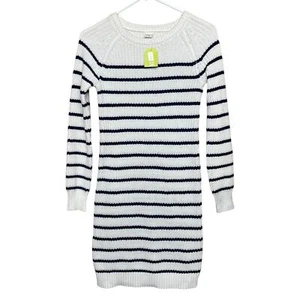 Crazy 8 Knit Striped Dress Long Sleeve Navy Blue Off White Girls Large 10/12 - Picture 1 of 7