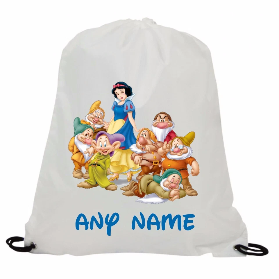 PERSONALISED SNOW WHITE & THE SEVEN DWARFS GYM SWIMMING PE SCHOOL DRAWSTRING BAG - Image 1 of 1