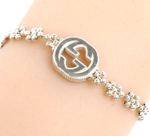 GUCCI Interlocking G Flower motif Bracelet 7.3" Silver 925 Auth w/Box D-mb24 - Picture 1 of 7