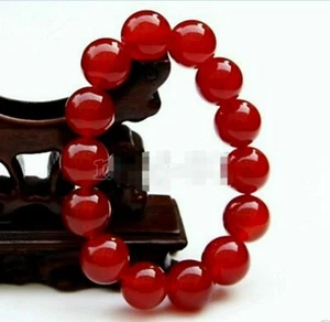 Bracciale elastico perle tonde pietre preziose giada rosso scuro naturale 12 mm 7,5" - Foto 1 di 12