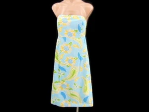 Vestido Lilly Pulitzer Sabrina Floral Sin Tirantes 4 Lazos Espalda Paisley Azul Croissant - Imagen 1 de 6