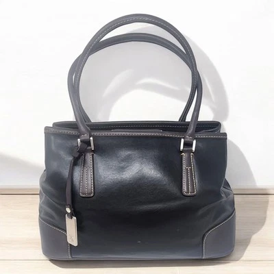 Liz Claiborne Black & Brown Double Handle Shoulder Bag Silver Tone Bag Charm - Image 1 of 4