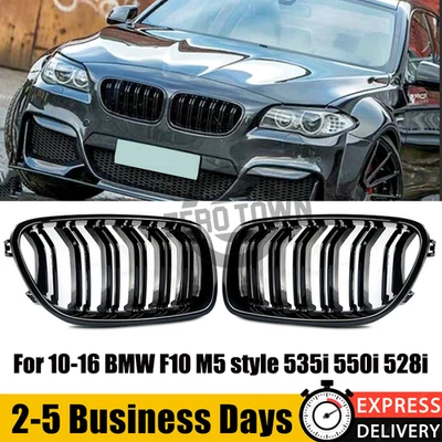 For 10-16 BMW F10 M5 style 535i 550i 528i Front Hood Kidney Grille Gloss Black Foto 1 de 4