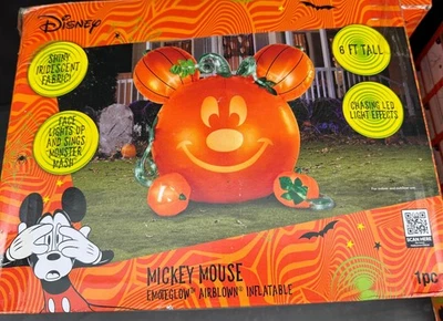 Disney Airblown Mickey Mouse Emote Glow Inflatable Animated Orange Pumpkin, 6ft - Image 1 of 4