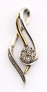 Colgante vintage de plata de ley 925 y 10 k de oro amarillo con astillas de diamantes de 1,25" - Imagen 1 de 8