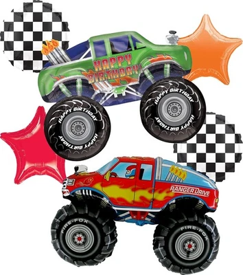 Monster Trucks Suministros de Fiesta de Cumpleaños 6 piezas Globo Ramo Decoraciones, BQ_4214 Foto 1 de 4