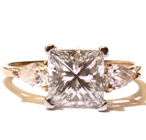 GIA 14k Gelbgold natürlicher 2,61ct SI1 H Prinzessin 3 Steine Diamant Ring 2,7g - Bild 1 von 8