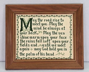Vintage Framed Hand Embroidered Irish Blessing in Vtg Wood Frame 12.25"x10.25" - Picture 1 of 14