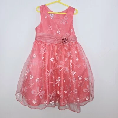 Vestido Jessica Ann feminino tamanho 6X sem mangas coral floral cetim rosa com cinto - Imagem 1 de 4