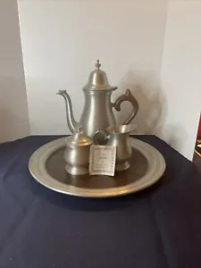 Vintage Web Pewter Tea Pot Set Coffee Sugar Creamer With Tray - Picture 1 of 24