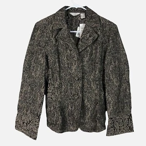 J.Jill Blazer Size 4 Womens Jacquard DressJacket 33-4116 Floral Black Gold Tan - Picture 1 of 6