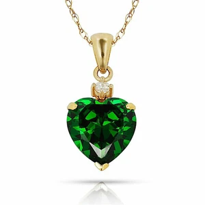 14K Solid Yellow Gold 0.75" w/bail CZ Heart Pendant with Green Birthstone Gift - Picture 1 of 1
