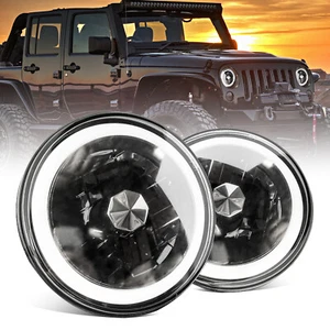 7" Inch Front Crystal White Beam Angel eyes halo Headlights H4 H6015 H6024 V1 - Picture 1 of 7