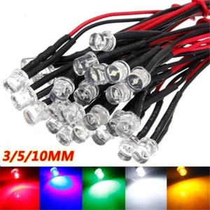 10X 20X DC12V 3mm/5mm/10mm Prewired Emitting Diode LED Bulb Single Color Light - Picture 1 of 11