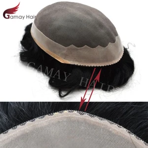 Herren Toupet Echthaar Stück Einheit System Fein Mono Poly Haut NPU Rund Herrenperücke - Bild 1 von 12